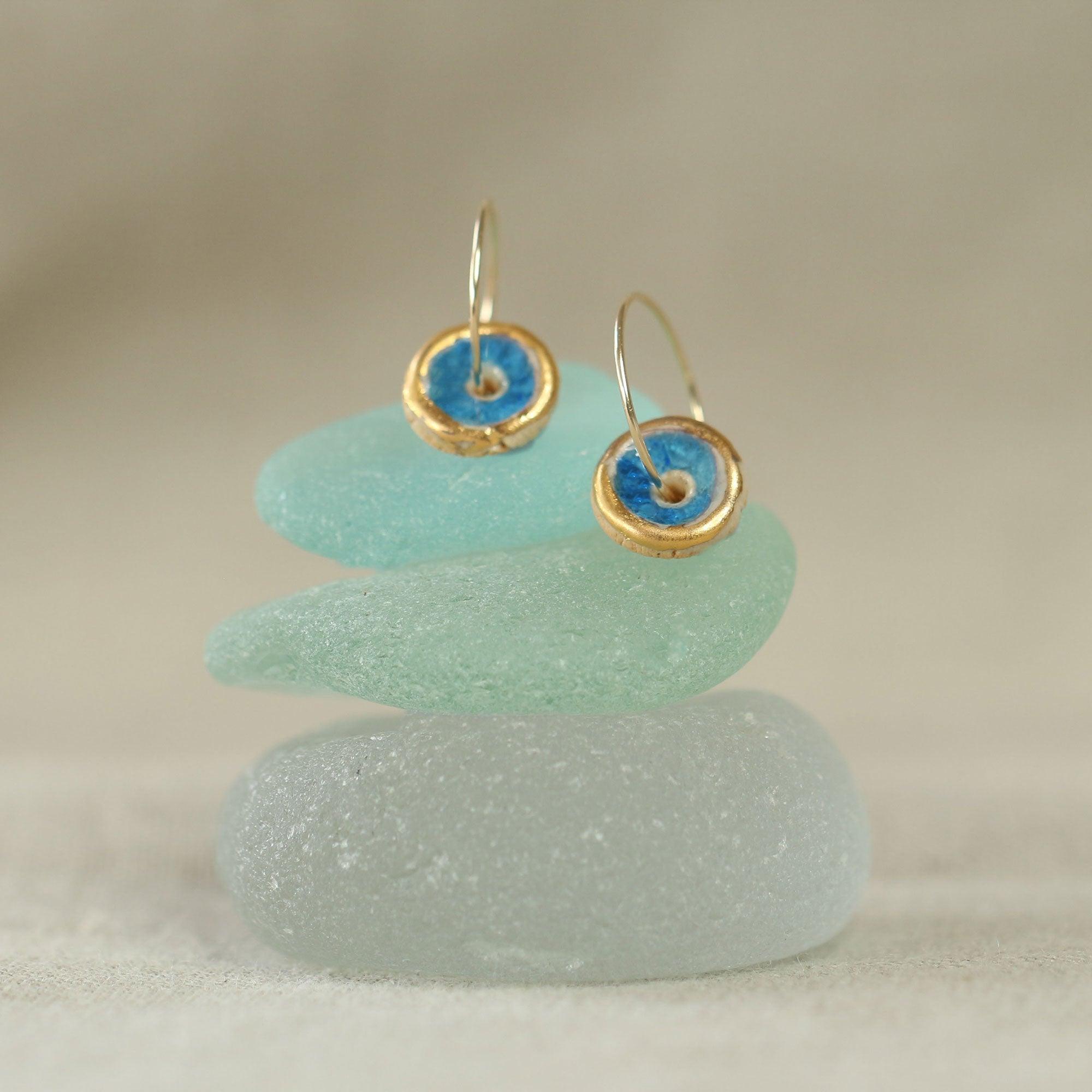 Blue Pool Gold Fill Small Hoops - Habulous